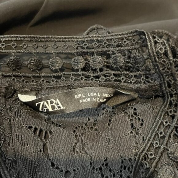 ZARA Black Dress with Embroidered Cap Sleeves in Black – Size Large - Picture 7 of 7